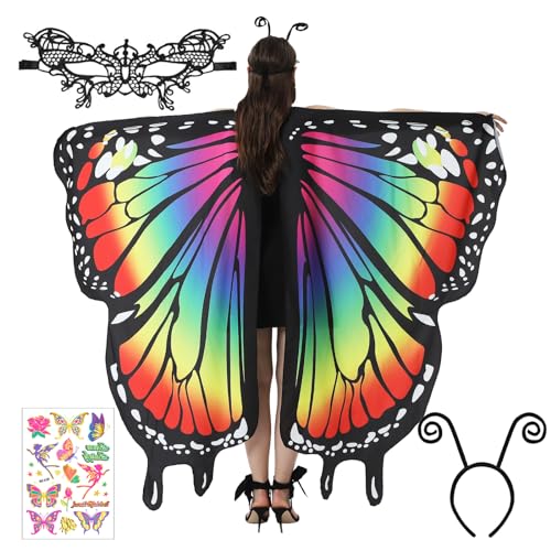 Schmetterling Kostüm Damen, Schmetterling Kostüm Erwachsene mit Schmetterling Haarreif, Schmetterling Umhang Mädchen, Feen Kostüm Damen, Schmetterlingsflügel Karneval Kostüm Damen Faschingskostüme(B) von Capgoost