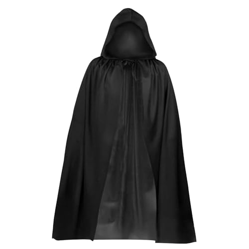 Umhang Schwarzer, Umhang mit Kapuze, 90 CM Halloween Umhang, Sensenmann Kostüm Umhang mit 20 Narben Halloween Tattoos, Vampir Umhang, Halloween Cosplay Kostüm für Kinder Erwachsene von Capgoost