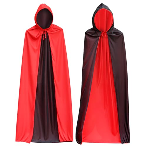 Halloween Vampir Umhang, 120 CM Umhänge mit Kapuze Erwachsene, Vampir Kostüm Damen mit 20 Halloween Tattoos für Kinder, Karneval Teufel Kostüm, Doppelseitig Kapuzenumhang für Karneval Cosplay von Capgoost