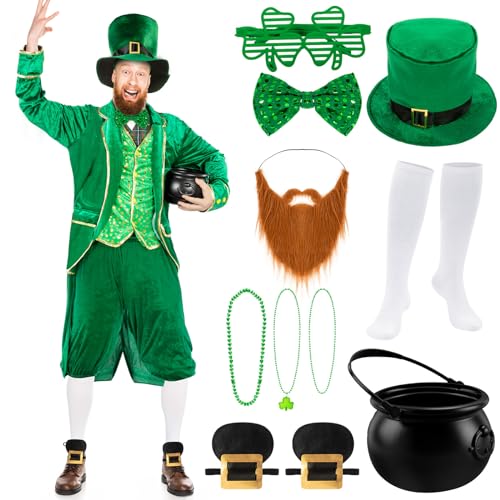 Capoda 12-teiliges St. Patrick's Day Kobold-Kostüm für Herren, Kobold, Anzug, irisches Kleeblatt, Zubehör für Erwachsene (S, klassisch) von Capoda
