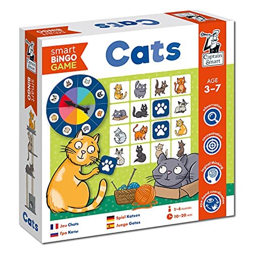Captain Smart Bingo-Spiel, Bingo-Katzen | Katzen, Natur, Beobachtung | 1-4 Spieler | Familienspiel, Lernspielzeug, Geschenk für Kinder 3-7 Jahre alt von Captain Smart