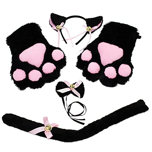 Coptiner Katze Cosplay Set, Katzenohren Stirnband Kätzchen Schwanz Ohren Kragen Pfoten Handschuhe, Katze Cosplay Kostüm Nettes Kostüm Party Dekoration Set für Kinder Frauen Mädchen von Coptiner