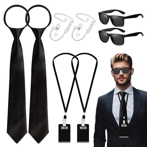 Agenten-Kostüm-Zubehör-Set – 8-teiliges Geheimspionage-Kostüm-Set mit dünnem Rahmen, schwarzer Krawatte, Ohrmuschel, Ausweis und Umhängeband, klassisches Geheimagenten-Outfit für Teenager und Agenten-Kostüm-Zubehör-Set – 8-teiliges Geheimspionage-Kostüm-Set mit dünnem Rahmen, schwarzer Krawatte, Ohrmuschel, Ausweis und Umhängeband, klassisches Geheimagenten-Outfit für Teenager und von CarPlusStudio
