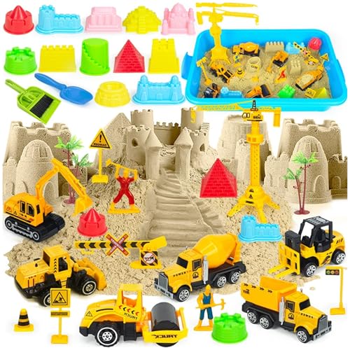 Kinetischer Sand – Magic Sand Set für Kinder ab 3 Jahren, inkl. Spielsand, Kran, Autos & Förmchen, Tragbarer Sandkasten für drinnen & draußen – Magic Sand Spielzeug Geschenk für Jungen & Mädchen Kinetischer Sand – Magic Sand Set für Kinder ab 3 Jahren, inkl. Spielsand, Kran, Autos & Förmchen, Tragbarer Sandkasten für drinnen & draußen – Magic Sand Spielzeug Geschenk für Jungen & Mädchen von CarPlusStudio