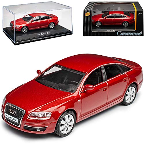 Cararama A*U*D*I A6 C6 Limousine Rot 3. Generation 2004-2011 mit Sockel und Vitrine 1/43 Modell Auto von Cararama