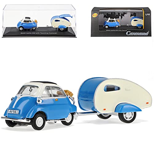 Cararama B*M*W Isetta 250 mit Anhänger Blau 1955-1962 mit Sockel und Vitrine 1/43 Modell Auto mit individiuellem Wunschkennzeichen Cararama B*M*W Isetta 250 mit Anhänger Blau 1955-1962 mit Sockel und Vitrine 1/43 Modell Auto mit individiuellem Wunschkennzeichen von Cararama