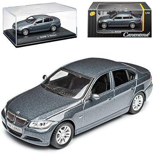 Cararama B-M-W 3er E90 Limousine Grau 2005-2012 mit Sockel und Vitrine 1/43 Modell Auto mit individiuellem Wunschkennzeichen von Cararama