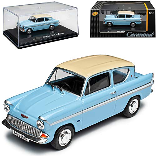 Cararama Ford Anglia 105E Blau 1959-1967 mit Sockel und Vitrine 1/43 Modell Auto von Cararama
