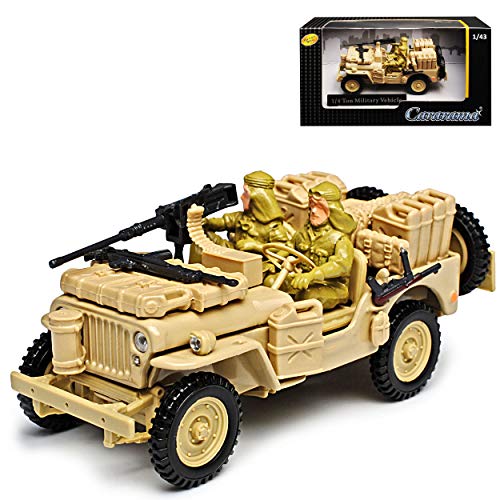 Cararama Jeep Willys 1/4 TON Army Truck Beige USA Army 2. Weltkrieg Offen mit Gewehr 1/43 Modell Auto von Cararama