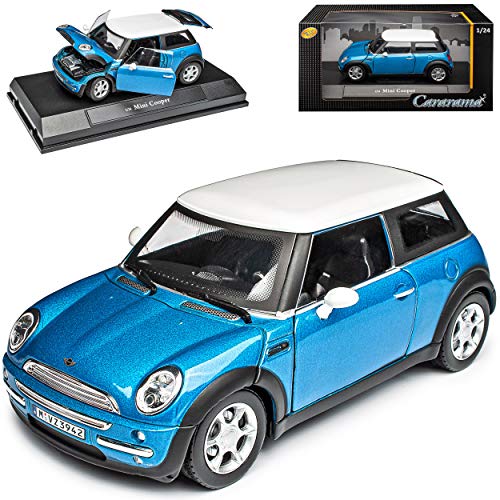 Cararama Mini Cooper R50 Blau mit Dach in Weiss 2001-2006 1/24 Modell Auto mit individiuellem Wunschkennzeichen von Cararama