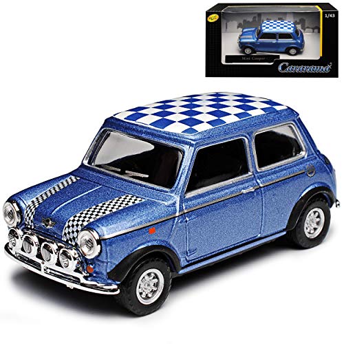 Cararama Mini Cooper Ur Modell Blau mit Zielflagge auf dem Dach 1959-2000 1/43 Modell Auto von Cararama