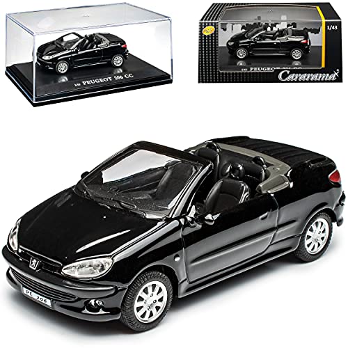 Cararama Peugeot 206 CC Cabrio Offen Schwarz 2000-2007 mit Sockel und Vitrine 1/43 Modell Auto mit individiuellem Wunschkennzeichen von Cararama