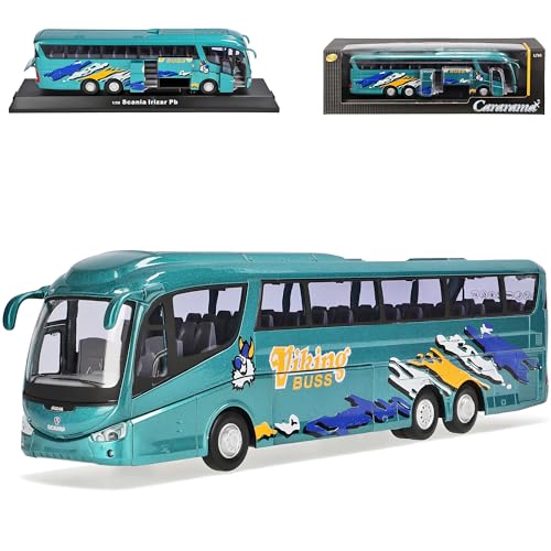 Cararama Scania Irizar Reisebus Grün mit öffnenden Türen und Gepäckfach 1/50 Modell Auto mit individiuellem Wunschkennzeichen von Cararama