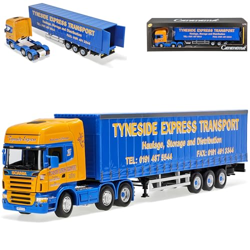 Cararama Scania R-Serie R620 Sattelzug Blau Gelb Tyneside Express LKW 1/50 Modell Auto mit individiuellem Wunschkennzeichen von Cararama