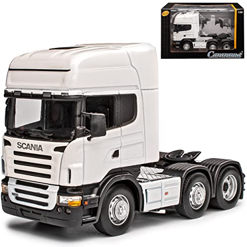 Cararama Scania R-Serie Topline 3 Achser LKW Zugfahrzeug Weiss 1/50 Modell Auto mit individiuellem Wunschkennzeichen von Cararama