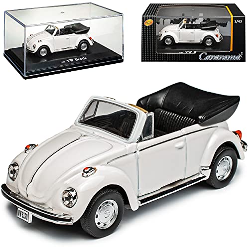 Cararama Volkwagen Käfer 1303 Cabrio Weiss 1972-1975 mit Sockel und Vitrine 1/43 Modell Auto mit individiuellem Wunschkennzeichen von Cararama