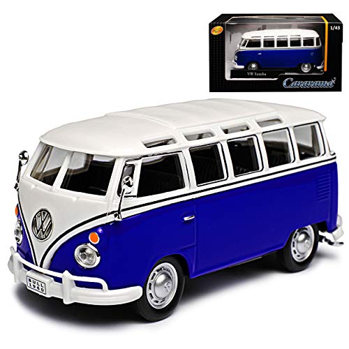 Cararama Volkwagen T1 Dunkel Blau Weiss mit Dachfenster Samba Bully Bus 1950-1967 1/43 Modell Auto mit individiuellem Wunschkennzeichen von Cararama