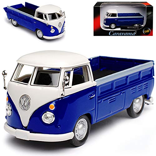 Cararama Volkwagen T1 Pritsche Pick-Up Blau Weiss Transporter Samba Bully Bus 1950-1967 1/43 Modell Auto von Cararama