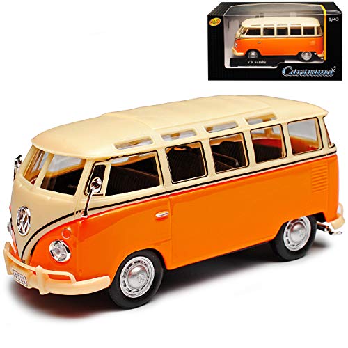 Cararama Volkwagen T1 Samba Orange mit Beige Personen Transporter Samba Bully Bus 1950-1967 1/43 Modell Auto von Cararama