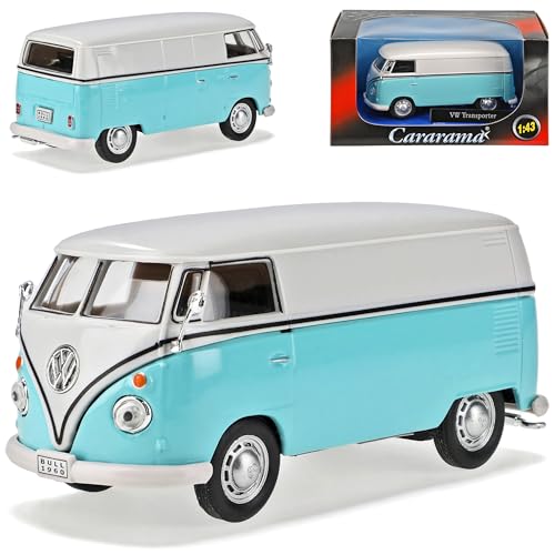 Cararama Volkwagen T1 Transporter Kasten Bully Blau Weiss 1/43 Modell Auto von Cararama