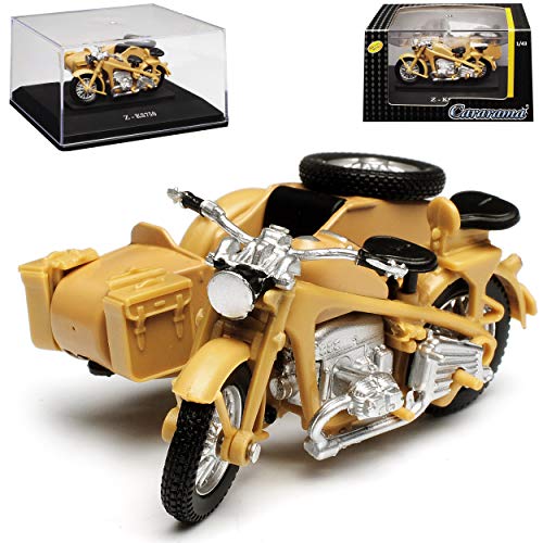 Cararama Zündapp KS750 Braun mit Seitenwagen mit Sockel und Vitrine 1/43 Modell Motorrad von Cararama
