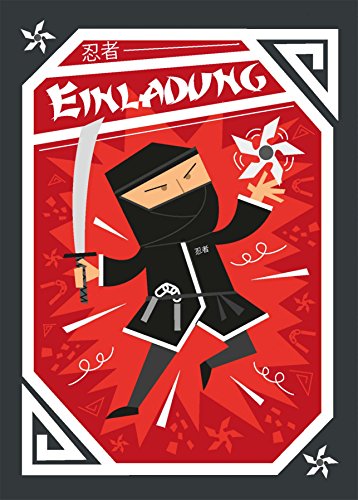 12 Einladungskarten "Ninja" zum Kindergeburtstag + 13 Sticker GRATIS - für Junge und Mädchen / Karate Party Mitgebsel Geburtstagseinladungen Karten Set Einladungen Geburtstag Kinder von CardWheels