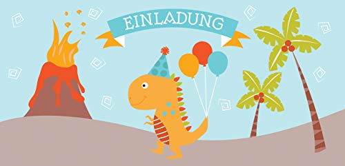 CardWheels 12 Einladungskarten Dinosaurier Kindergeburtstag+ 13 Aufkleber Gratis - Mädchen Jungen/Dino Party Mitgebsel Dinos Geburtstag von CardWheels