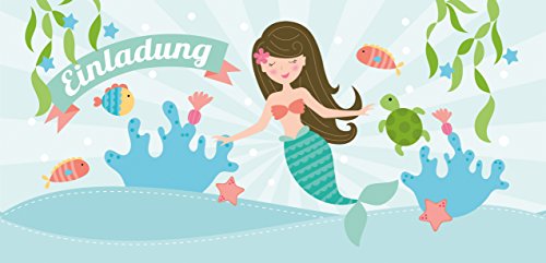 CardWheels 12 Einladungskarten Meerjungfrau zum Kindergeburtstag + 13 Aufkleber GRATIS - Mädchen/Party Mitgebsel Geburtstagseinladungen Karten Geburtstag Kinder von CardWheels