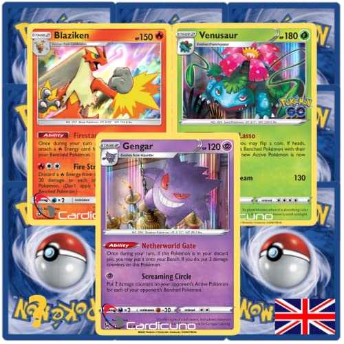 Cardicuno 10 Pokemonkarten wie EIN Booster inkl. seltene Rare Holo Karte (zufällig ausgewählt) - Englisch von Cardicuno