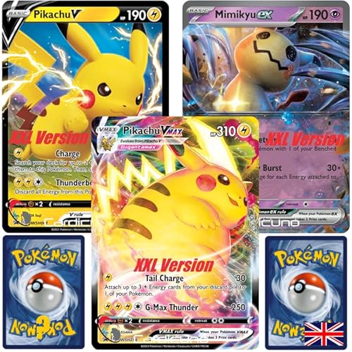 Cardicuno 3 Verschiedene Pokemon Karten XXL Riesenkarten in Übergröße (zufällig ausgewählt) Englisch von Cardicuno