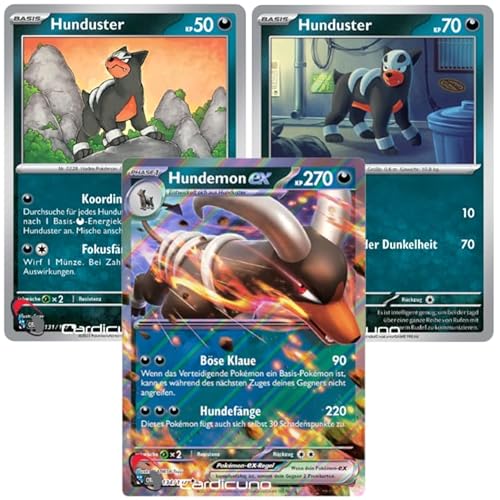 Cardicuno SV03 Hundemon ex & Hunduster Set 131/132/ 134/197 Doppelstern Obsidianflammen Deutsch von Cardicuno