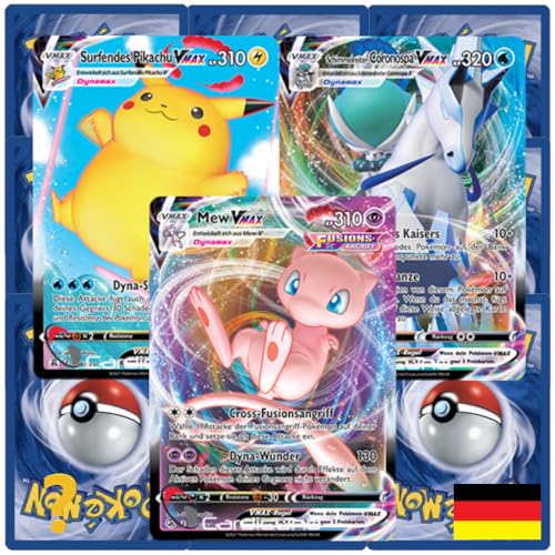 Cardicuno Zehn deutsche Pokemon Karten wie EIN Booster inkl. Pokemon VMAX & Stern Karte (zufällig ausgewählt) von Cardicuno
