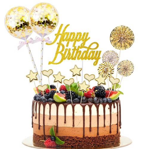 17 Stück Tortendeko Geburstagstorte, Happy Birthday Kuchendeko, tortendeko Gold, Glitter Cake Topper Happy Birthday, Cupcake Topper mit Sternen Liebe Konfetti-Luftballons und Papierfächer 17 Stück Tortendeko Geburstagstorte, Happy Birthday Kuchendeko, tortendeko Gold, Glitter Cake Topper Happy Birthday, Cupcake Topper mit Sternen Liebe Konfetti-Luftballons und Papierfächer von BillyBath