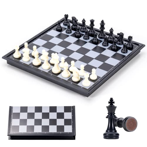 Schachspiel Kinder, Magnetischen Figuren Chess Board Tragbar Einklappbar Schachbrett Schach Schwarz Weiß für Unterwegs Schachanfänger (25×25cm) von Carehabi