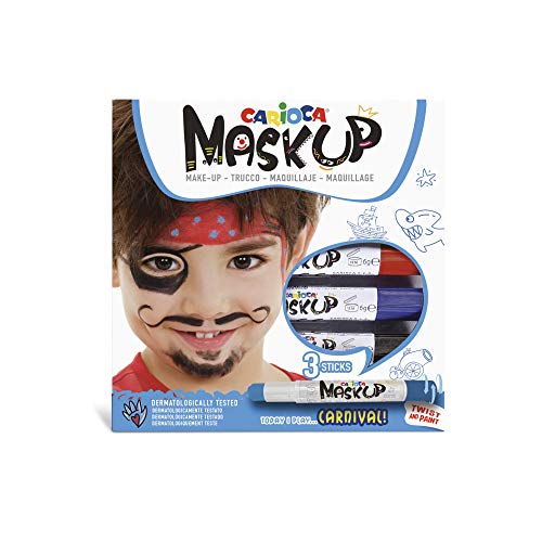 CARIOCA Mask Up Karneval, Schminkset für Jungen und Mädchen, Schminkstifte Ideal für Weihnachten, Halloween, Karneval und Partys - 3 Farben und 2 Anleitungen - Dermatologisch getestet von CARIOCA