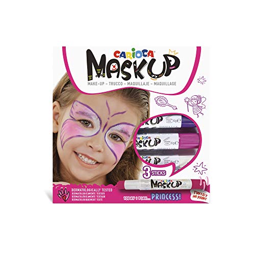 Carioca Mask Up Prinzessin, Schminkset für Mädchen, Schminkstifte Ideal für Weihnachten, Halloween, Karneval und Partys - 3 Farben und 2 Anleitungen - Dermatologisch getestet von CARIOCA