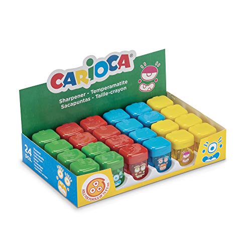 CARIOCA Spitzer, 42099 - 24 farbige Metall Spitzer mit 1 Loch für Rund-, Dreieck- und Sechskant Bleistifte bis Ø 8 mm - Ideal für Schule und Büro von Carioca