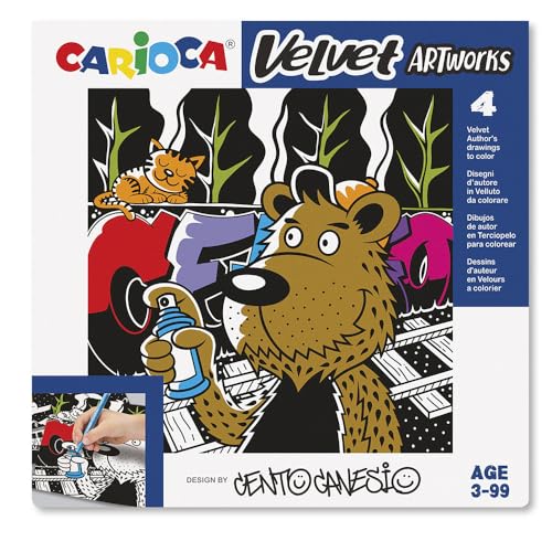 Carioca Set mit 4 Samt-Illustrationen zum Ausmalen | Hilft bei der Entwicklung von Geschicklichkeit und Kreativität | In Zusammenarbeit mit Cento Canesio | 4 Stück | Grafitti-Design Carioca Set mit 4 Samt-Illustrationen zum Ausmalen | Hilft bei der Entwicklung von Geschicklichkeit und Kreativität | In Zusammenarbeit mit Cento Canesio | 4 Stück | Grafitti-Design von Carioca