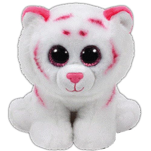 Tabor 42186 - Tabor - Tiger mit Glitzeraugen, Beanie Classic, 15 cm, rosa/weiß von TY