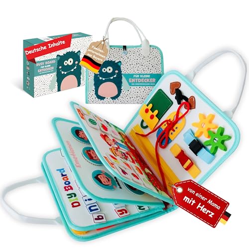 Carmello Busy Board deutsch, Montessori Spielzeug ab 3 Jahre, Busy Book mit 8 Seiten und 29 Aktivitäten, Busyboard, Quiet Book, Activity Board, Motorikspielzeug Carmello Busy Board deutsch, Montessori Spielzeug ab 3 Jahre, Busy Book mit 8 Seiten und 29 Aktivitäten, Busyboard, Quiet Book, Activity Board, Motorikspielzeug von Carmello