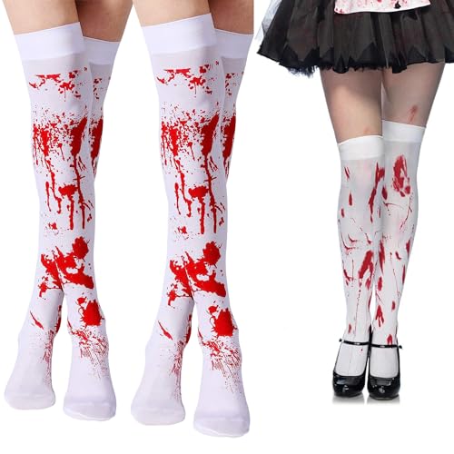 3 Paar Blutige Strumpfhosen Halloween Blutige Socken Halloween Weiße Strümpfe Blutflecken Halloween Erwachsene Mädchen Strümpfe von Carnavalife