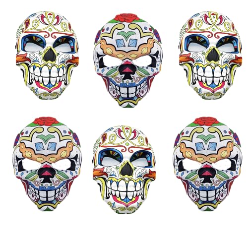 6 Masken Catrina Flores, mexikanische Totenmaske, Filz, Eva, weich, Mascara Dia De Los Muertos für Damen, Halloween-Maske, Halloween-Dekoration, zufällige Farbe von Carnavalife