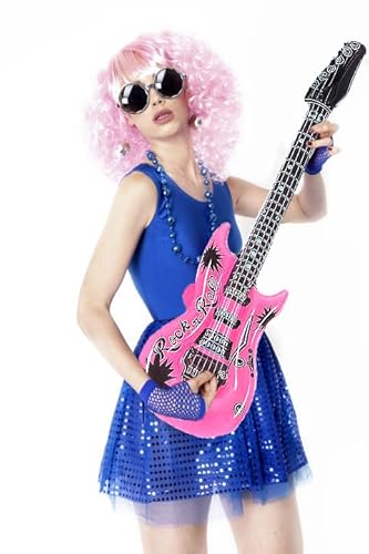 Aufblasbare Gitarre für Rocker-Kostüm, aufblasbar, Gitarre Rock, Zubehör für Partys, Geburtstage, Einheitsgröße 90 cm (Rosa) von Carnavalife