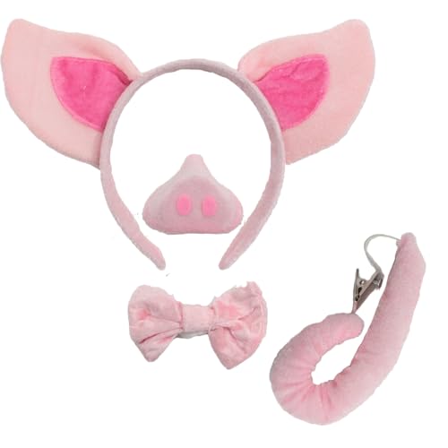 Carnavalife 4-teiliges Schweine-Kostüm-Set für Erwachsene, Kostüm, Ohr, Nasenschwanz, Fliege, Holloween, Karneval (1) von Carnavalife