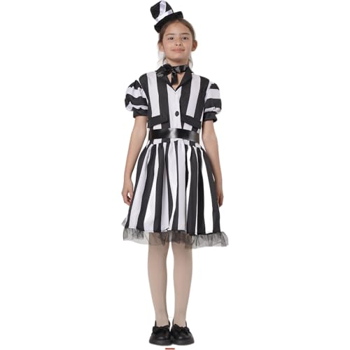 Carnavalife Bitelchus-Kostüm für Mädchen, schwarz-weißes gestreiftes Kleid, Tim Burton Kinderkostüm, Halloween-Kostüm, Mädchen, Karneval, Mottoparty, Cosplay (Bitelchus-Kleid, 5-6 Jahre) von Carnavalife