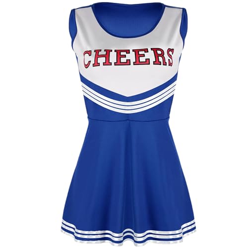 Carnavalife Cheerleader-Kostüm für Damen, Cheerleader-Kostüm für Herren, Halloween, Karneval, amerikanischer Stil, Cheerleader-Kostüm mit Pompons (Blau, M) von Carnavalife