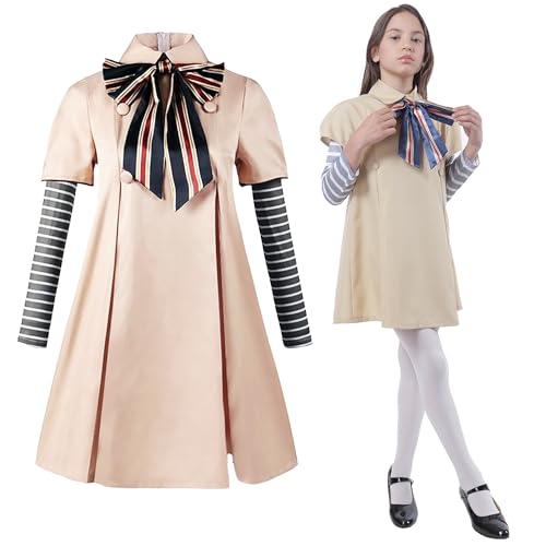 Carnavalife Disfarz Megan Mädchen 3-12 Jahre Megan Puppe Kostüm Killerpuppe Kostüm Uniform Schule Kostüm Halloween Mädchen M3GAN (3-4 Jahre), Beige von Carnavalife