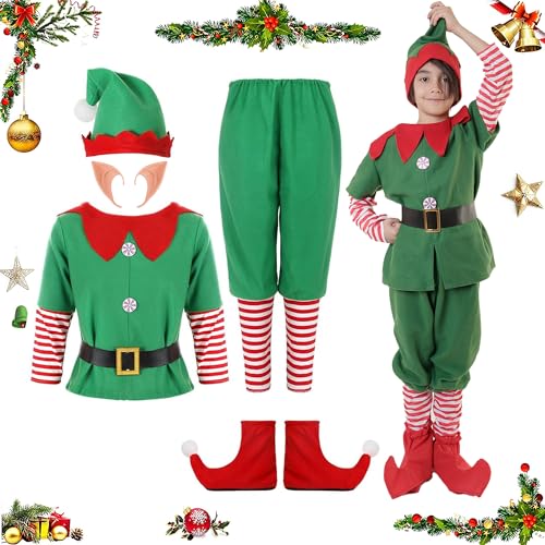 Carnavalife Elf-Kostüm für Damen, Herren, Weihnachten, Elf, Mädchen, Jungen, Kobold, Weihnachtskostüm, Weihnachtskostüm, Erwachsene und Kinder, Helfer-Kostüm Papanoel (10-12 Jahre, Elf-Kostüm, Kinder) von Carnavalife