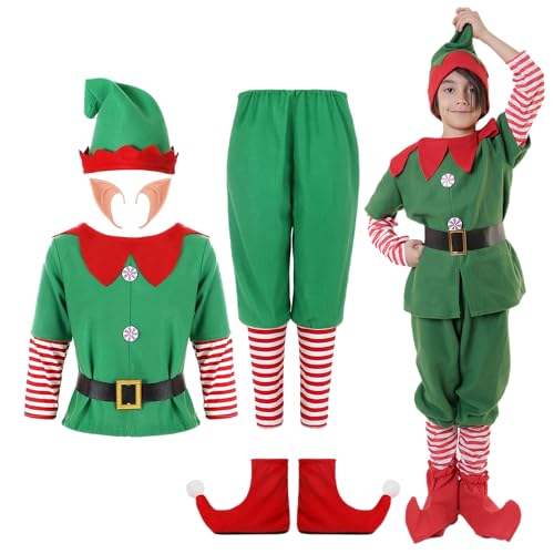 Carnavalife Elf-Kostüm für Damen, Herren, Weihnachten, Elf, Mädchen, Jungen, Kobold, Weihnachtskostüm, Weihnachtskostüm, Erwachsene und Kinder, Helfer-Kostüm Papanoel (10-12 Jahre, Elf-Kostüm, Kinder) von Carnavalife