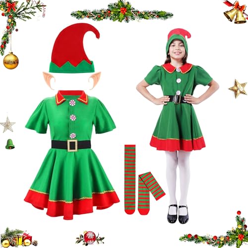 Carnavalife Elf-Kostüm für Damen, Herren, Weihnachten, Elf, Mädchen, Jungen, Kobold, Weihnachtskostüm, Weihnachtskostüm, Erwachsene und Kinder, Helfer-Kostüm Papanoel (5-6 Jahre, Elf-Kostüm, Mädchen) von Carnavalife